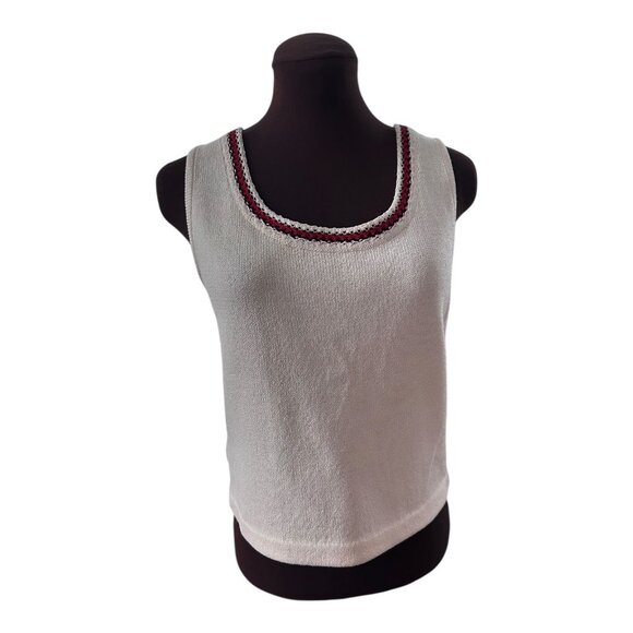 St John Collection Santana Knit Jacket & Shell Set Cream Black Red Trim Sz 4 - Picture 4 of 10